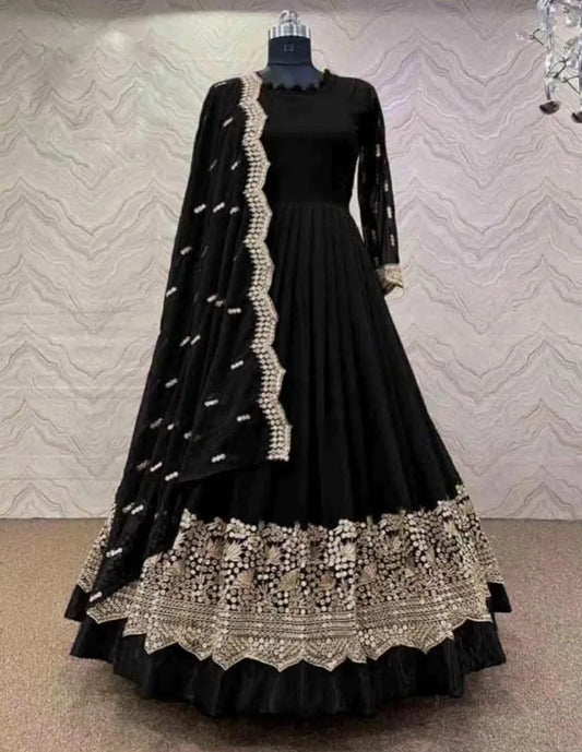 Black Shamoz Silk Maxi Suit with Embroidered Dupatta for Eid Wedding