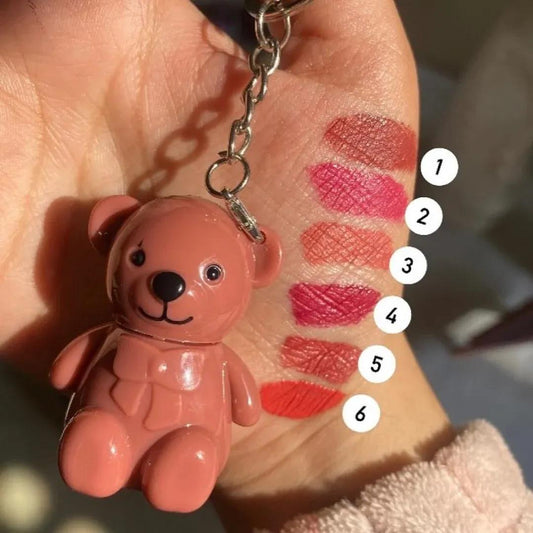 Nude Matte Glossy Lip Gloss Set with Bear Keychain