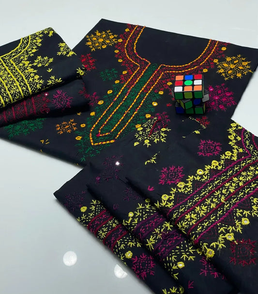 Embroidered Black Dhaga Shirt with Green Border