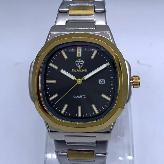 Unisex Stainless Steel Quartz Watch with Gold Dial
