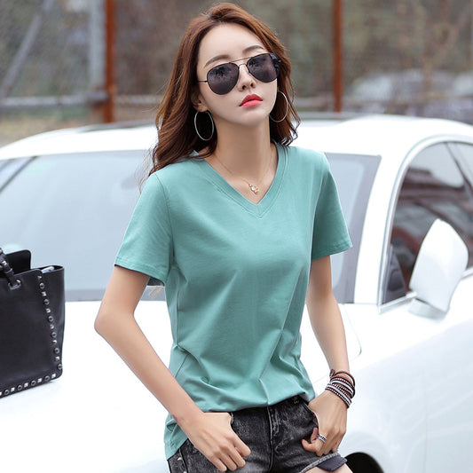 Women Loose V-neck Batwing Sleeve T-shirt Summer Plus Size Modal