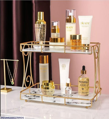 Golden Double Layer Makeup Rack with No Leak Storage