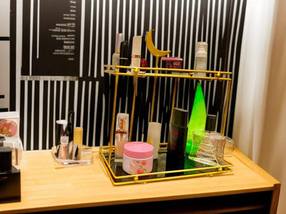 Metal Makeup Organizer Gold Crescent Moon Two Shelf