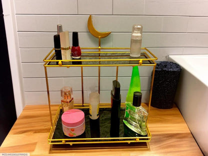 Metal Makeup Organizer Gold Crescent Moon Two Shelf