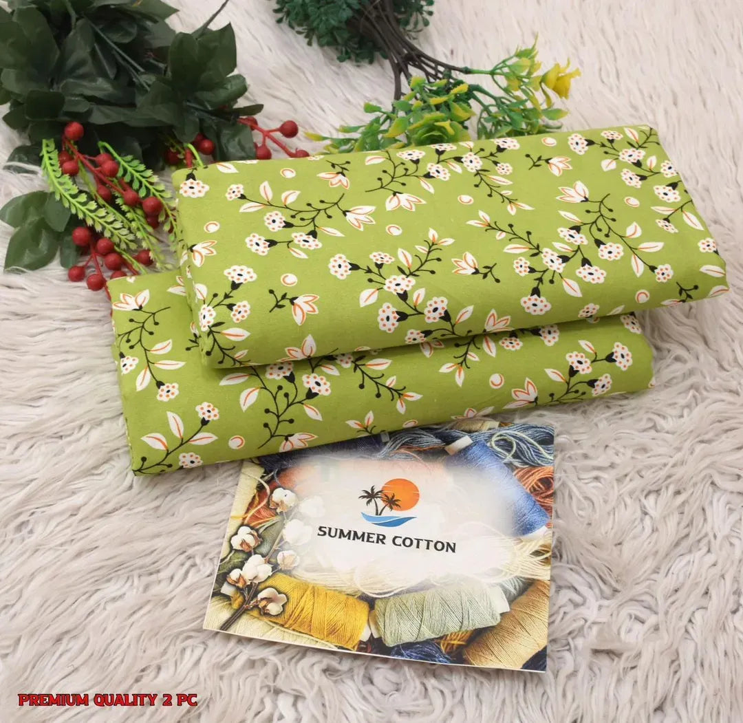 Women Green Printed 2 Pcs Suit Micro Polo Cotton