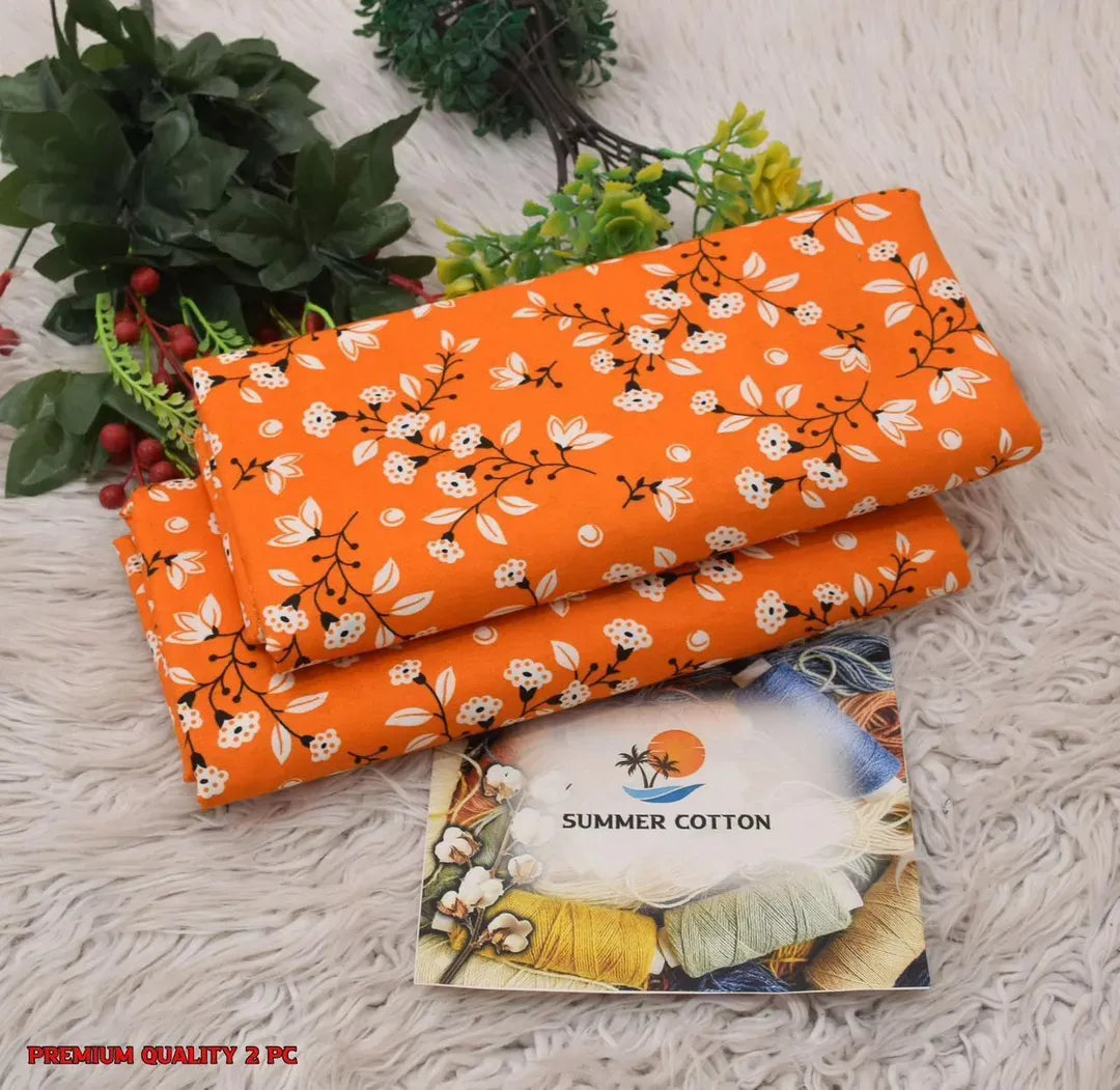 Women Orange Printed 2 Pcs Suit Micro Polo Cotton