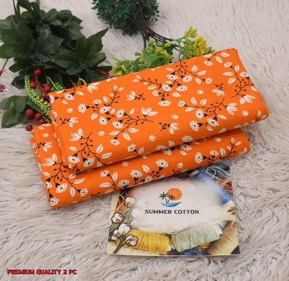 Women Orange Printed 2 Pcs Suit Micro Polo Cotton