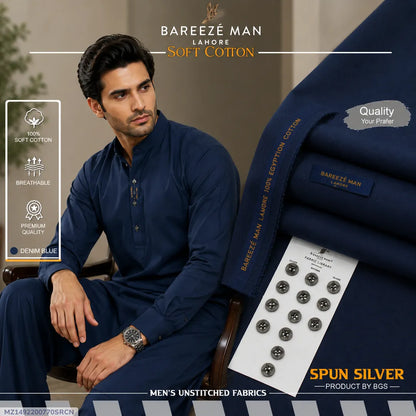 Men Unstitched Suit Blue Cotton Summer Eid Festive