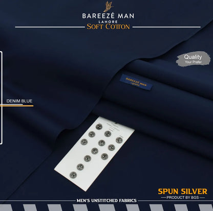 Men Unstitched Suit Blue Cotton Summer Eid Festive