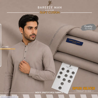 Bareeze Man Cotton Unstitched Suit Brown Summer