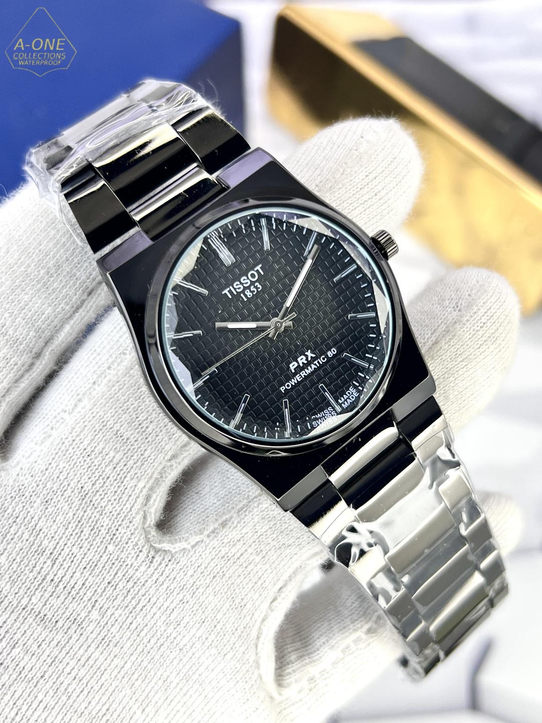 Tissot PRX Watch Stainless Steel Black Dial Water Resistant