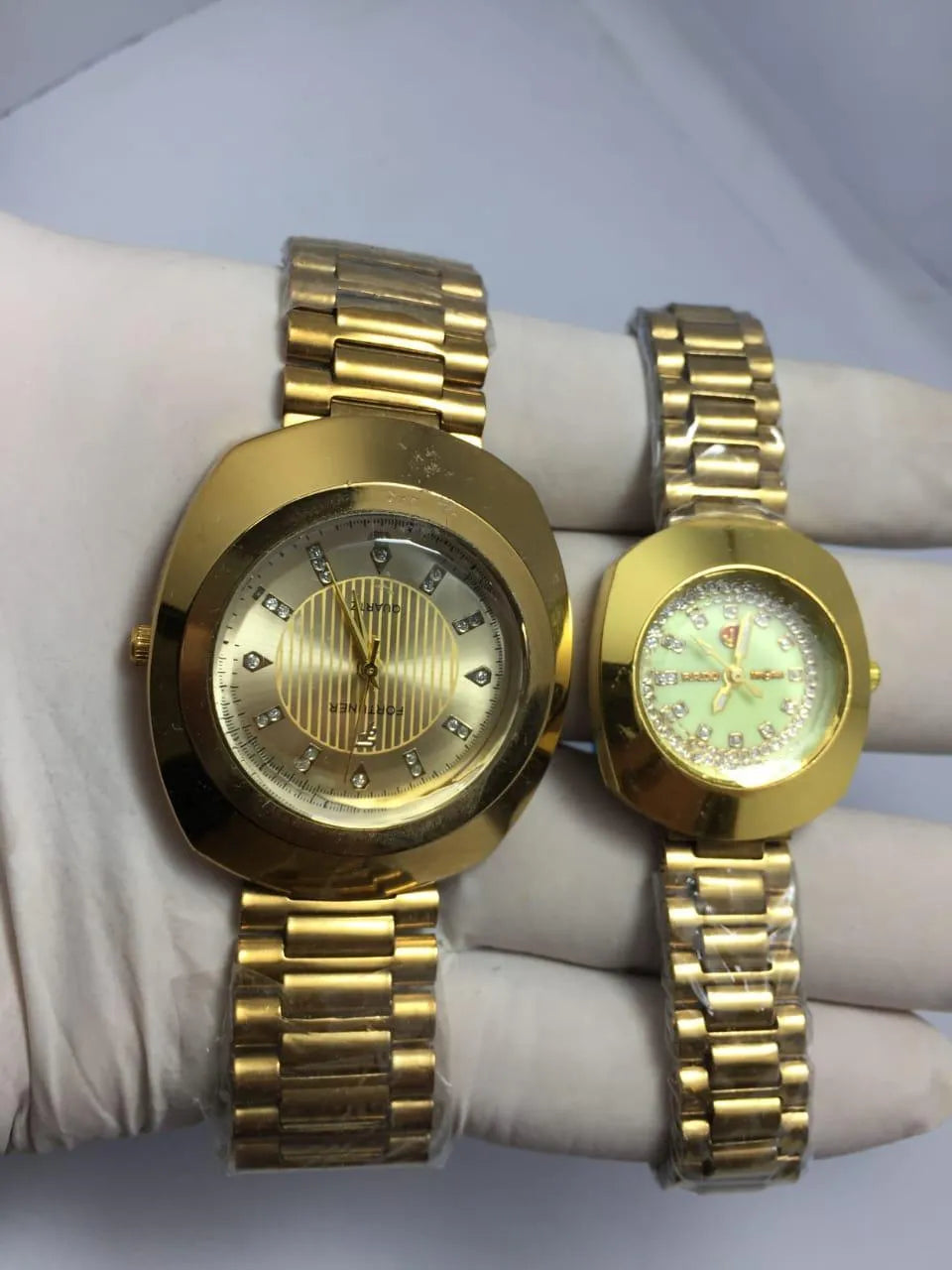 Gold Toned Couple Watches Set for Weddings & Office