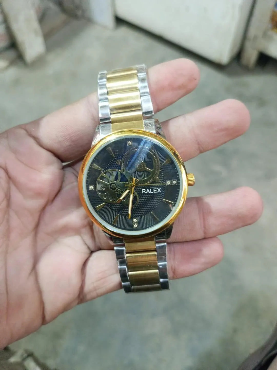 Ralex Men's Gold Silver Skeleton Watch 45mm