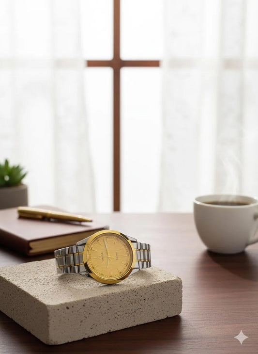 Stainless Steel Gold Watch for Men Water Resistant