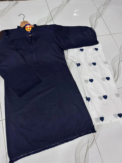 2 Pcs Women's Stitched Cotton Embroidered Shirt And Trouser