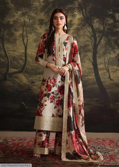 3 Pcs Women's Unstitched Printed Embroidered Suit