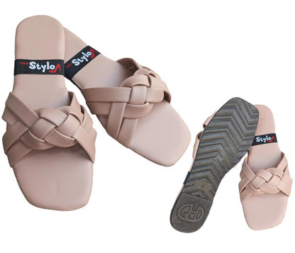 Women's Braided Flat Shoes Ivory Summer Wear Pakistan