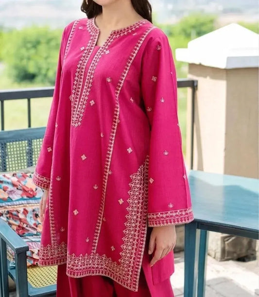 Pink Embroidered Lawn Shirt & Cotton Trouser Set