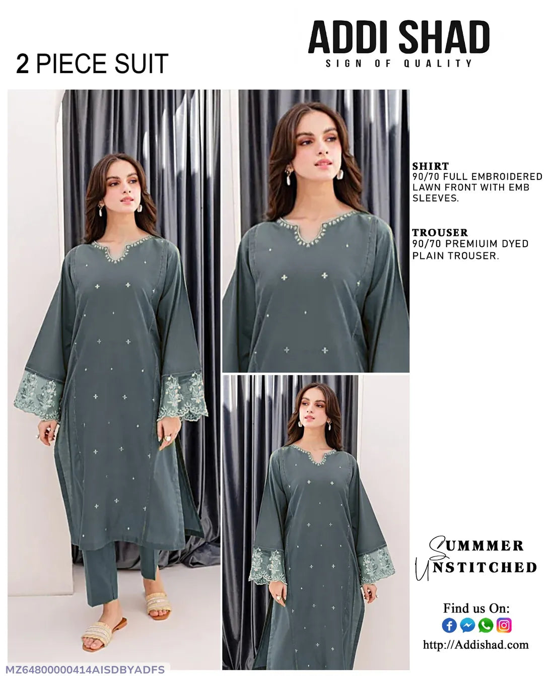 2 Pcs Women's Unstitched Embroidered Suit