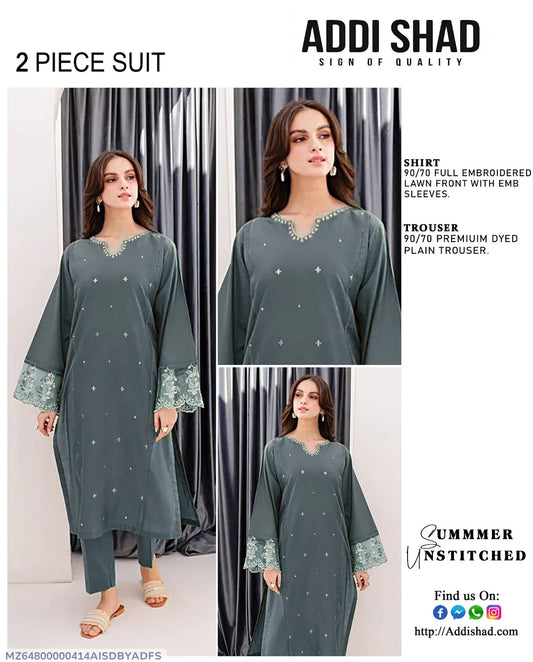 2 Pcs Women's Unstitched Embroidered Suit