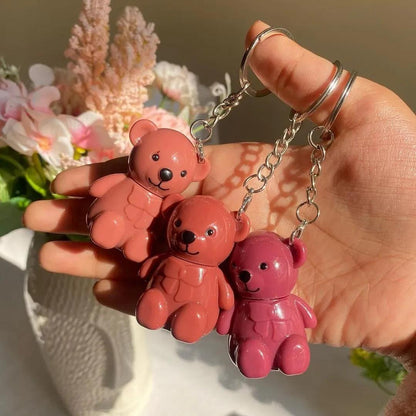 Nude Matte Glossy Lip Gloss Set with Bear Keychain