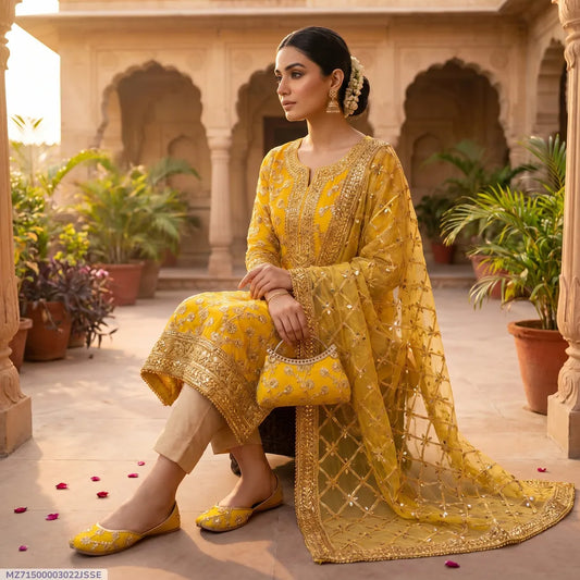 3 Pcs Women's Unstitched Embroidered Suit