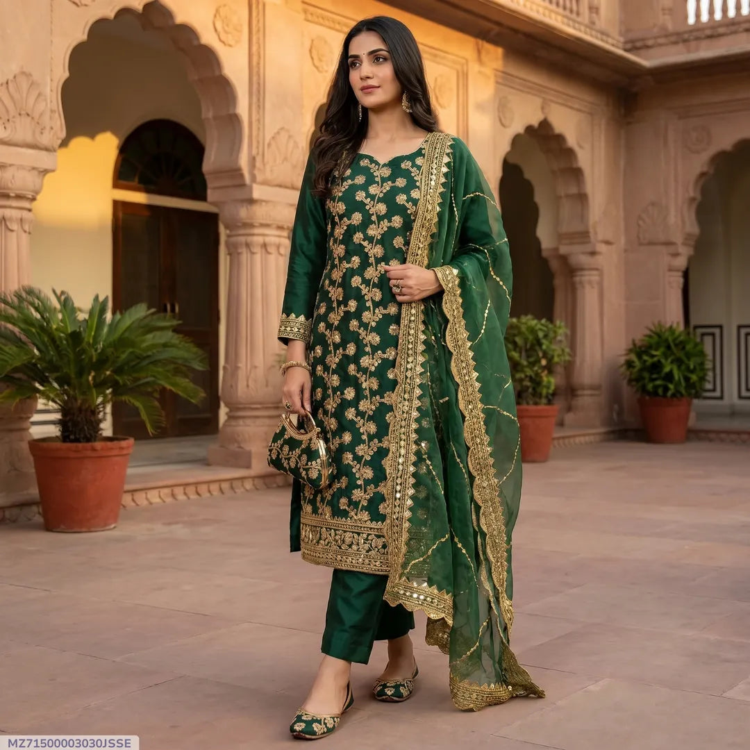 3 Pcs Women's Unstitched Embroidered Suit