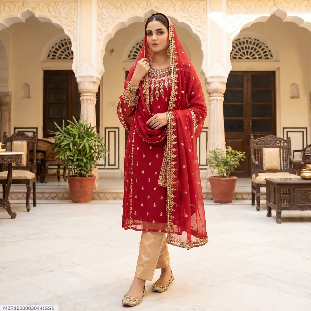 3 Pcs Women's Unstitched Embroidered Suit