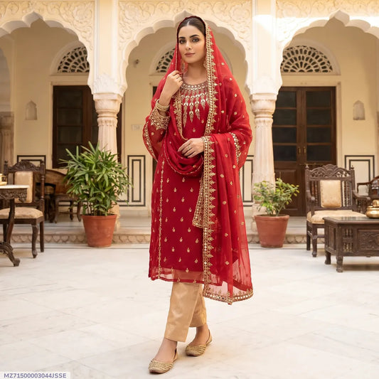 3 Pcs Women's Unstitched Embroidered Suit