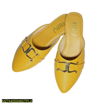 Yellow Women's Flat Shoes with Metal Buckle & Rexine Materia