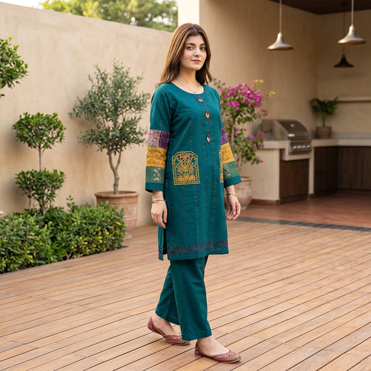 Chikankari Embroidered Shirt & Trouser Set Cotton Pakistan
