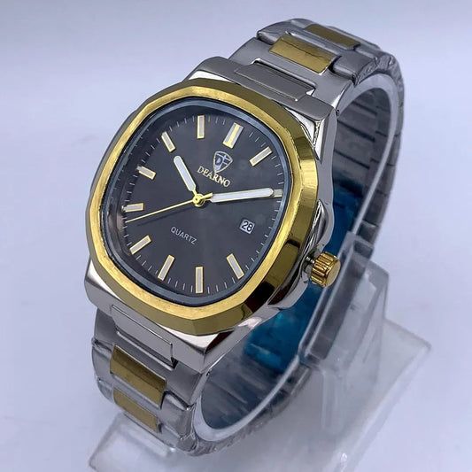 Unisex Stainless Steel Quartz Watch with Gold Dial