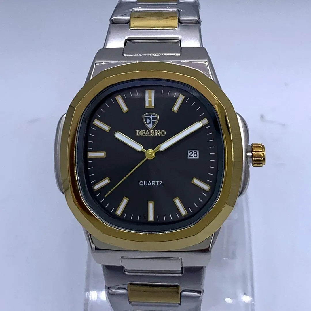 Unisex Stainless Steel Quartz Watch with Gold Dial