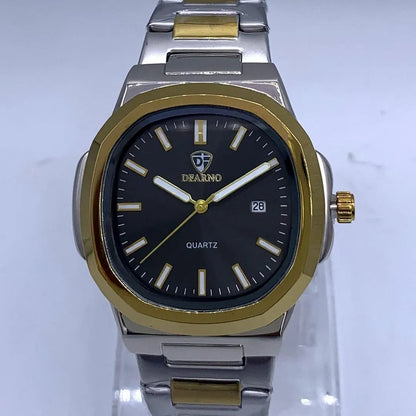 Unisex Stainless Steel Quartz Watch with Gold Dial