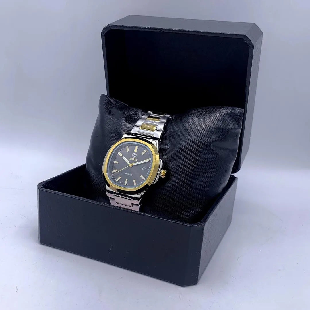 Unisex Stainless Steel Quartz Watch with Gold Dial