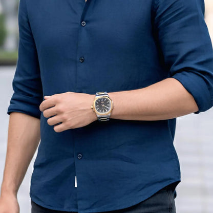 Unisex Stainless Steel Quartz Watch with Gold Dial